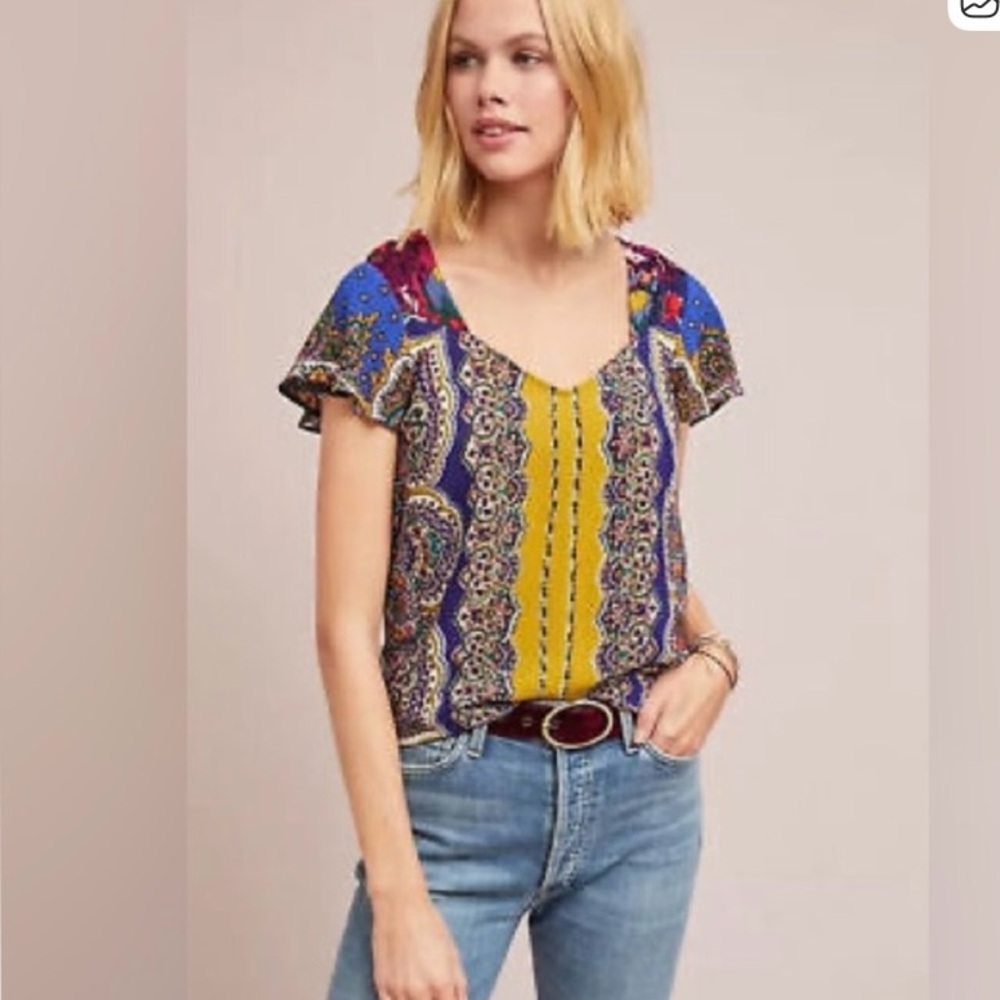 Anthropologie Moulinette Soeurs Teresita scarf printed blouse top size 4